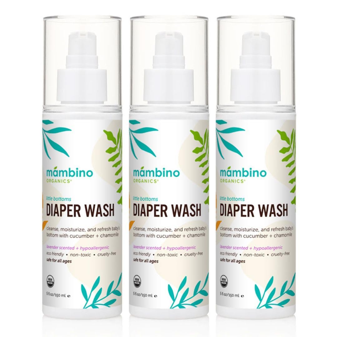 Mambino Organics Diaper Area Wash, Gentle No-Rinse Diaper Rash Spray for Sensitive Skin, Baby Cleansing Water with Organic Chamomile, Vegan, Safe for Newborns, 5 fl oz