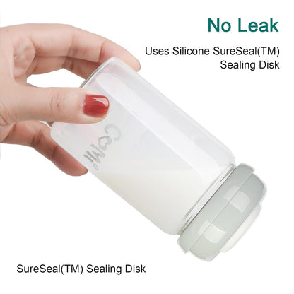 COMI Wide Neck Glass Breastmilk Collection n Storage Bottle, 4 Packs,10oz with Screw Ring Sealing Disk,Re-markable Sealing Disc,BPA Free,Fits Breast Pumps&Nipples(4 Green Lids)