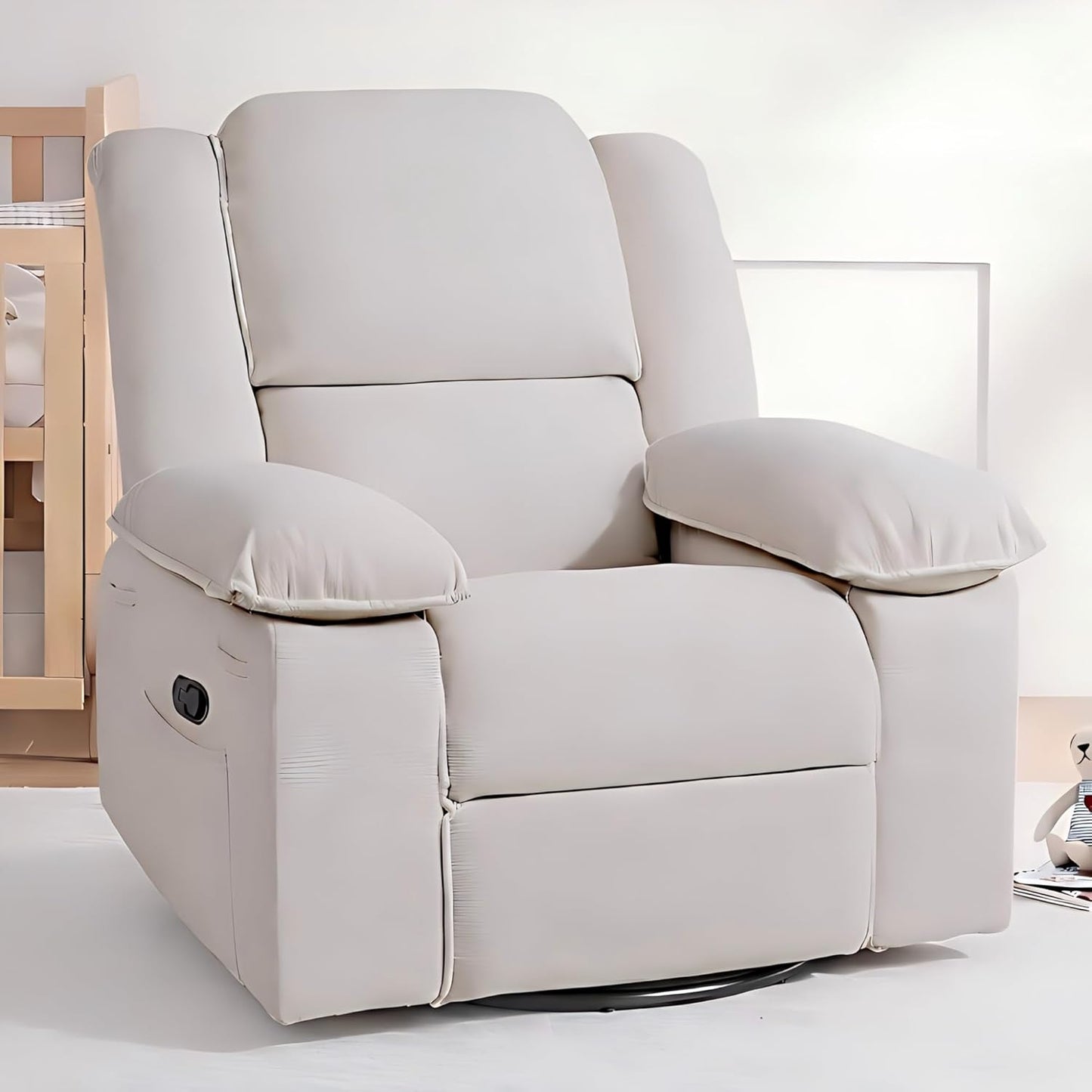 FLEXISPOT Swivel Rocker Recliner Chair for Adults, Massage Recliner Rocking Chair Nursery, 360° Swivel Nursery Glider for Living Room Bedroom, Beige (XRC2)