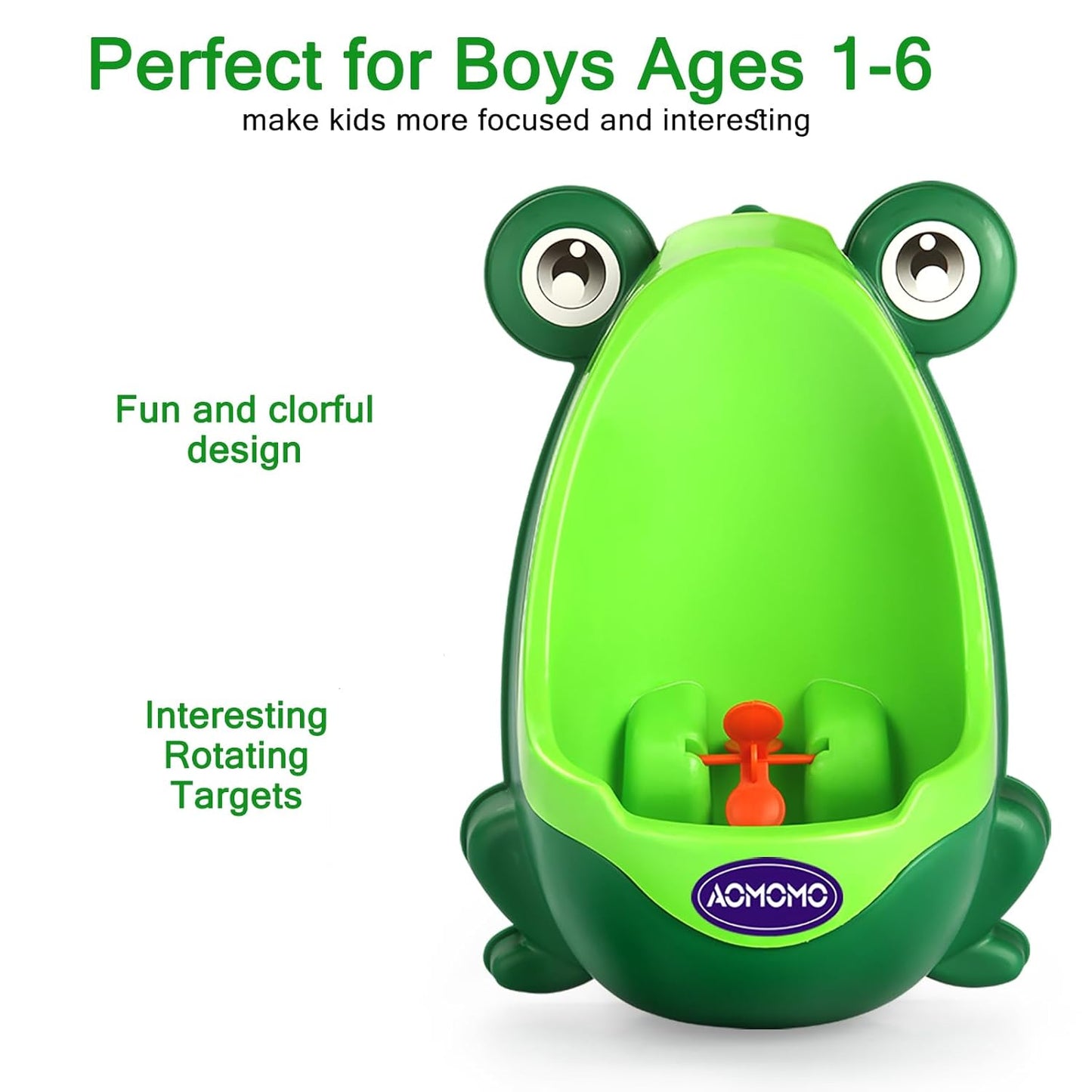 Frog Pee Training Urinal, Cute Frog Potty Training Urinal for Toddler Boys with Funny Aiming Target, Green Toilet Trainer (Green)