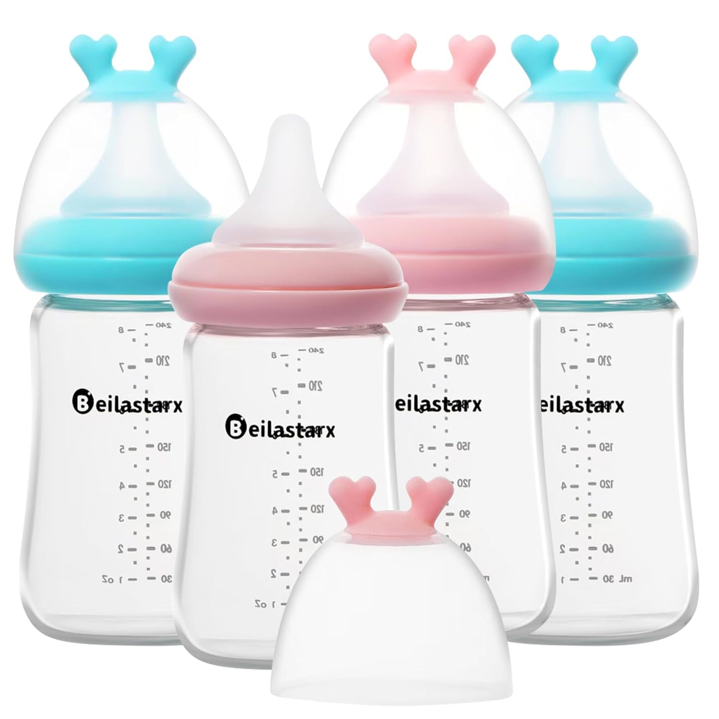 Glass Baby Bottles with Natural Response Nipple Size SS - Anti Colic Baby Bottles Wide Neck Slow Flow Baby Bottle (Multicolor, 4oz (Pack of 2))