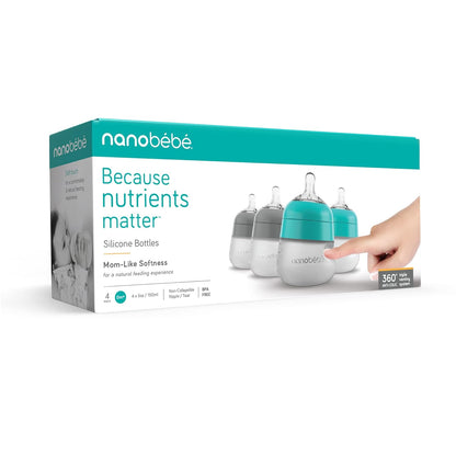 Nanobebe Flexy Silicone Baby Bottle, Anti-Colic, Natural Feel, Non-Collapsing Nipple, Non-Tip Stable Base, Easy to Clean 4-Pack, Pink/White, 5 oz