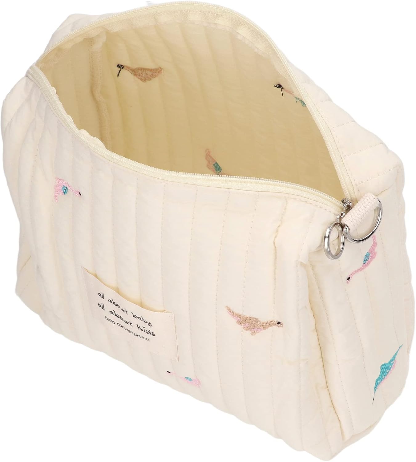 Stroller Organizer Bag, Large Capacity Cotton Diaper Caddy with Zipper, Baby Essentials Storage Pouch for Travel and Shower(Dinosaur)