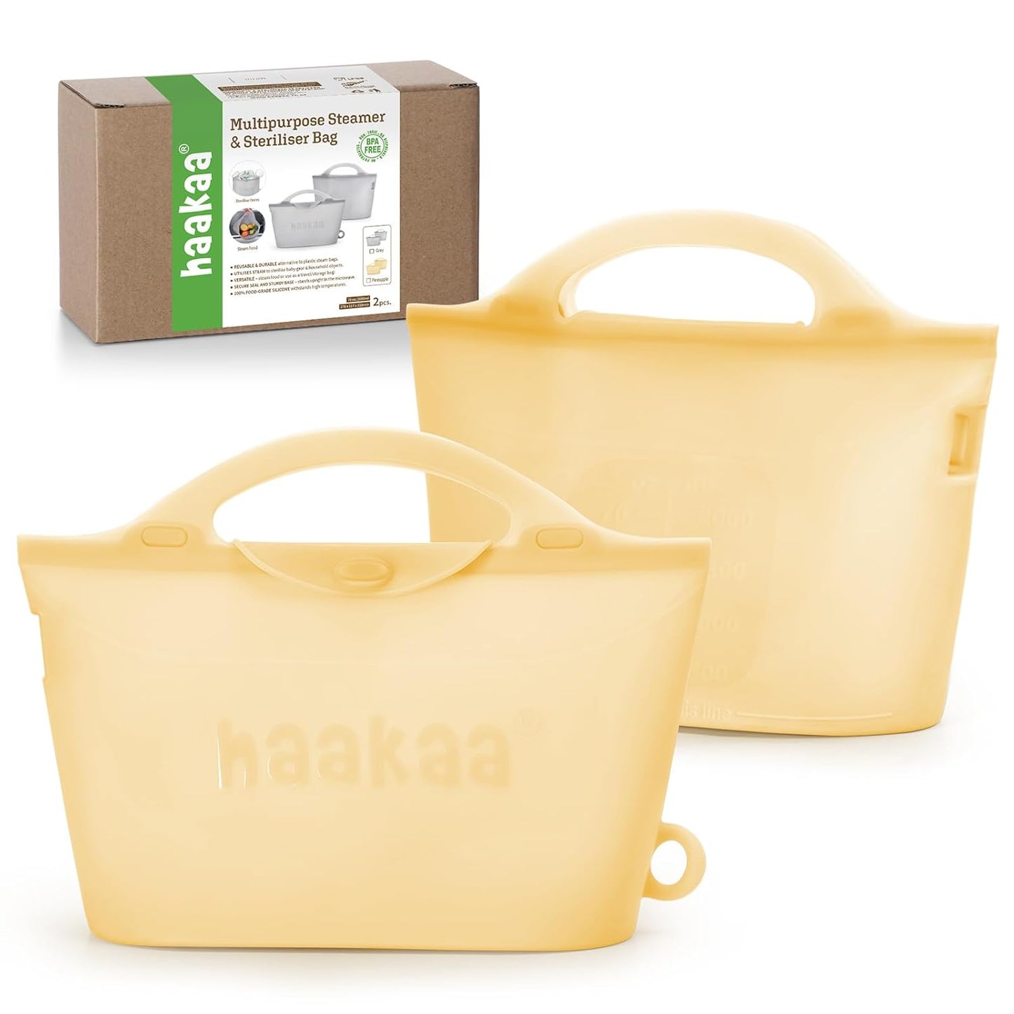 Haakaa On-The-Go Silicone Microwave Steam Sterilizer Bags for Travel, 40oz/1250ml Reusable Silicone Steaming Bags for Baby Bottles, Breast Pump, Accessories, Pacifiers, Teethers,Grey/1PC
