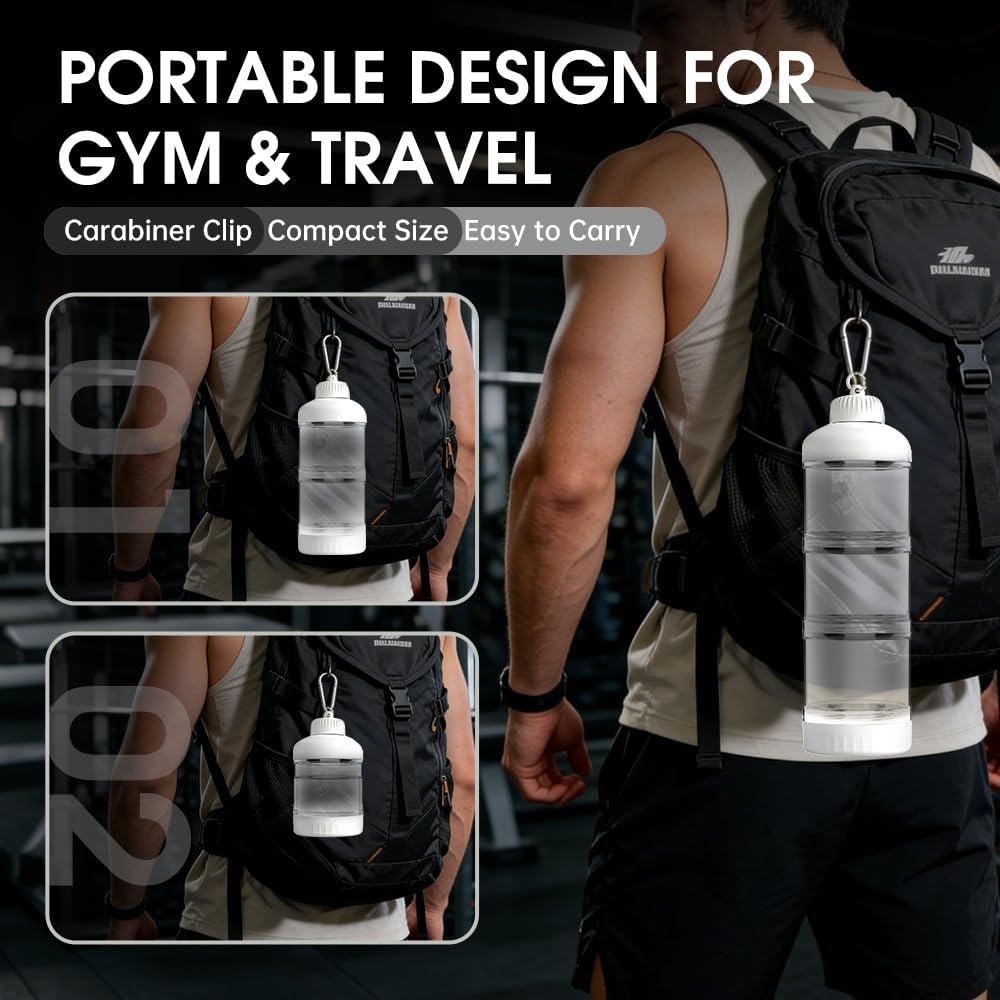 BYLWORKOUT 3-Layer Protein Powder Travel Container with Funnel and Keychain | Portable Food Storage Organizer for Gym, Fitness, Kitchen, Camping, Hiking, and Travel (Ink Blue)