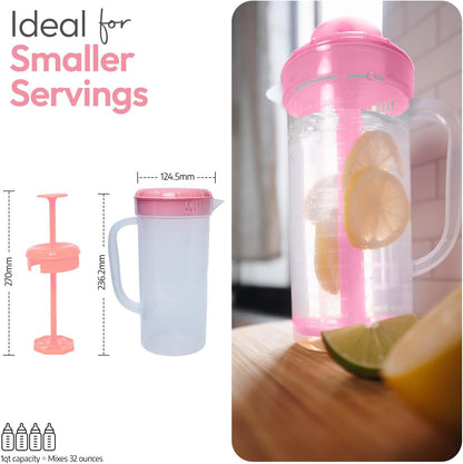 JBK Pottery 1 Quart Plastic Mixing Pitcher with Mixing Lid, BPA Free, Shatterproof Beverage Jug for Iced Tea, Lemonade, Juices, Milk – Leak-Proof, Easy Stirring, Dishwasher Safe | Blue