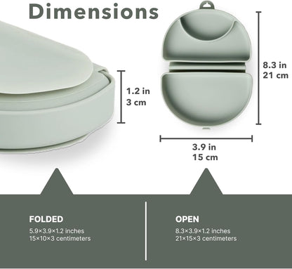 Miniware Baby Travel Plate with Suction - Foldable Silicone Baby Travel Essential to Promote Self-Feeding - Dishwasher Safe, BPA Free, Food Grade Silicone Baby Plate For On The Go - Sage Silifold