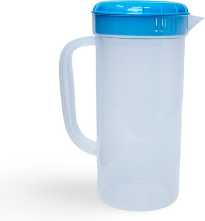 JBK Pottery 1 Quart Plastic Mixing Pitcher with Mixing Lid, BPA Free, Shatterproof Beverage Jug for Iced Tea, Lemonade, Juices, Milk – Leak-Proof, Easy Stirring, Dishwasher Safe | Blue