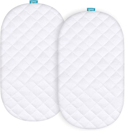 Bassinet Mattress Pad Cover Compatible with 4moms Mamaroo Sleep Bassinet, 2 Pack, Waterproof Quilted Ultra Soft Surface, Breathable and Easy Care
