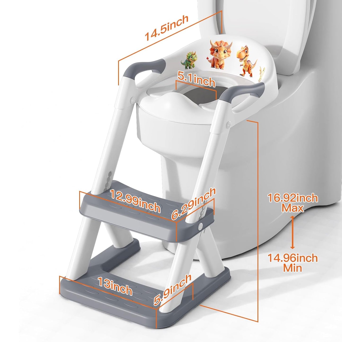 Potty Training Seat, SKYROKU Upgrade Toddler Toilet Seat for Kids Boys Girls, 2 in 1 Potty Training Toilet, Splash Guard Anti-Slip Pad Step Stool,New Sector-Shape Stabilized Base (8899+Grey)