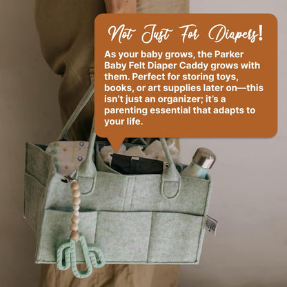 Parker Baby Diaper Caddy - Nursery Storage Bin and Car Organizer for Diapers and Baby Wipes - White, Large