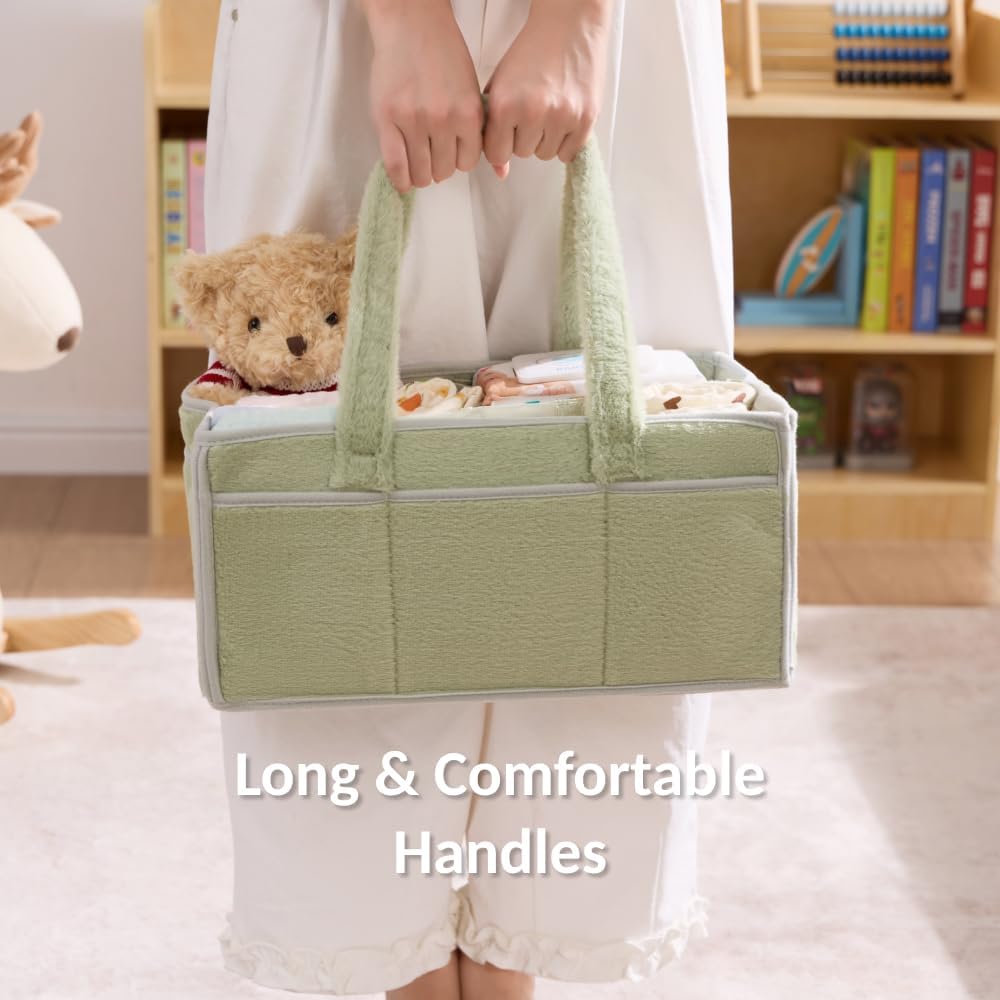 luxury little Soft Baby Diaper Caddy Organizer, Nursery Storage Basket with Removable Divider, Portable Baby Diapers Basket, Gifts for New Parent, Baby Shower (Baby Blue)