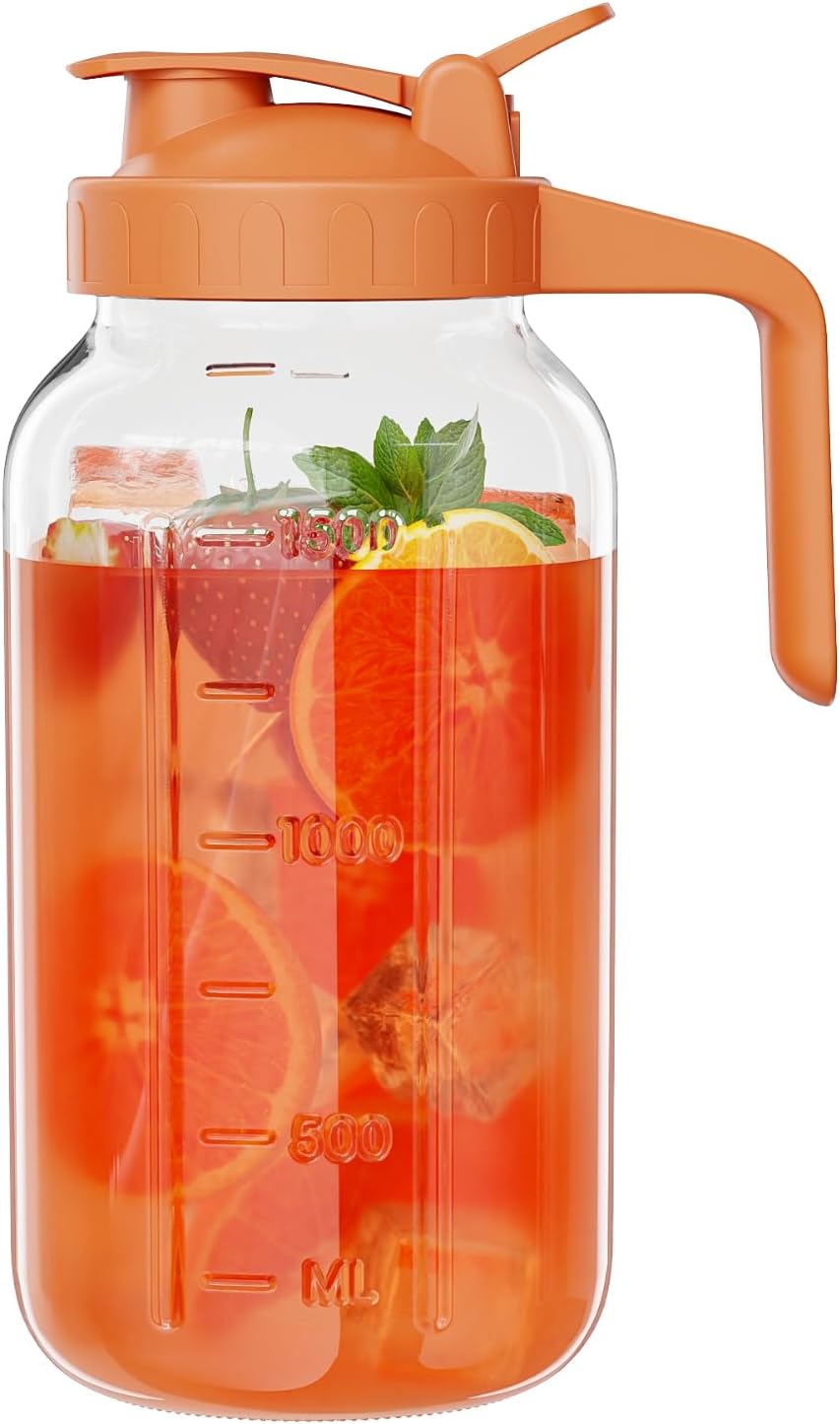 JunVpic Breast Milk Pitcher - 32 oz Glass Mason Jar with Dual Leak-Proof Design, Airtight Seal, Pour Spout & Handle, Storage Container for Breastmilk, Iced Tea & Ice Drinks（Gray）
