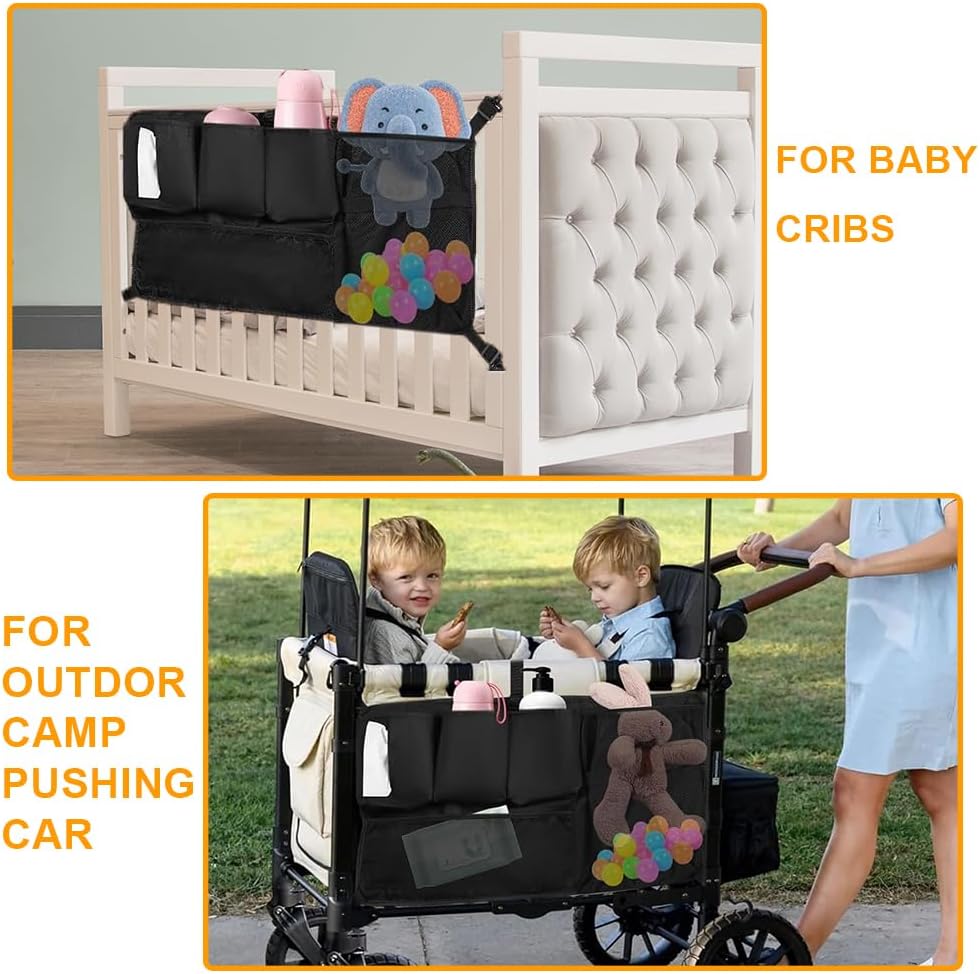 Wagon Organizer - Wagon Storage Attachment，Wagon Accessories Organizer Compatible, Large Capacity Mesh Cargo Storage Bag with Sorting Pockets Compatible with Wagon, Black