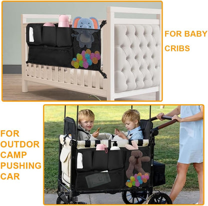 Wagon Organizer - Wagon Storage Attachment，Wagon Accessories Organizer Compatible, Large Capacity Mesh Cargo Storage Bag with Sorting Pockets Compatible with Wagon, Black