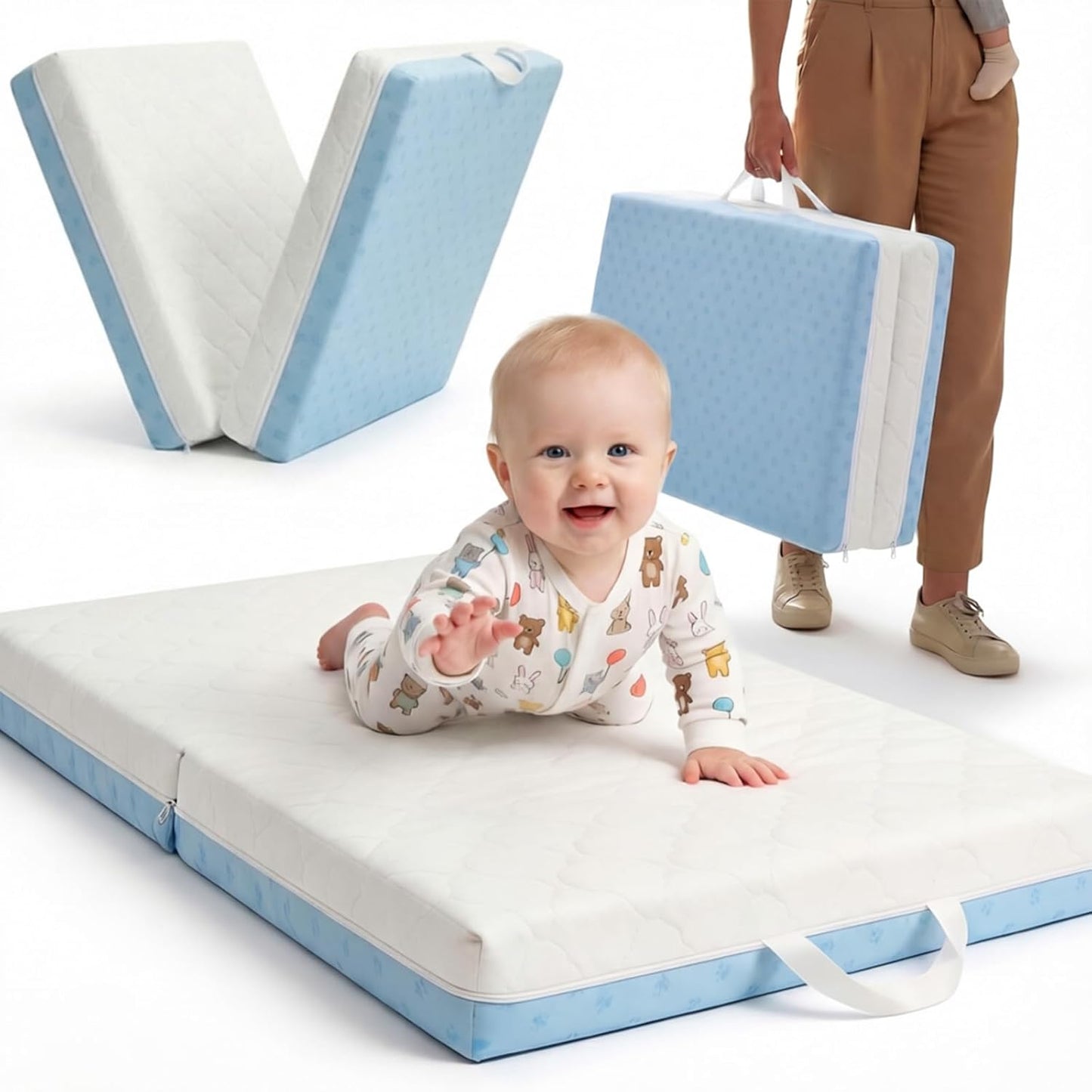 Bi-Fold Pack and Play Mattress, 3 Inch Thick Soft & Firm Memory Foam Breathable Portable Pack n Play Mattresses, Baby Playpen Mattresses with Removable Washable Cover 38x26x3 Inch - Gary