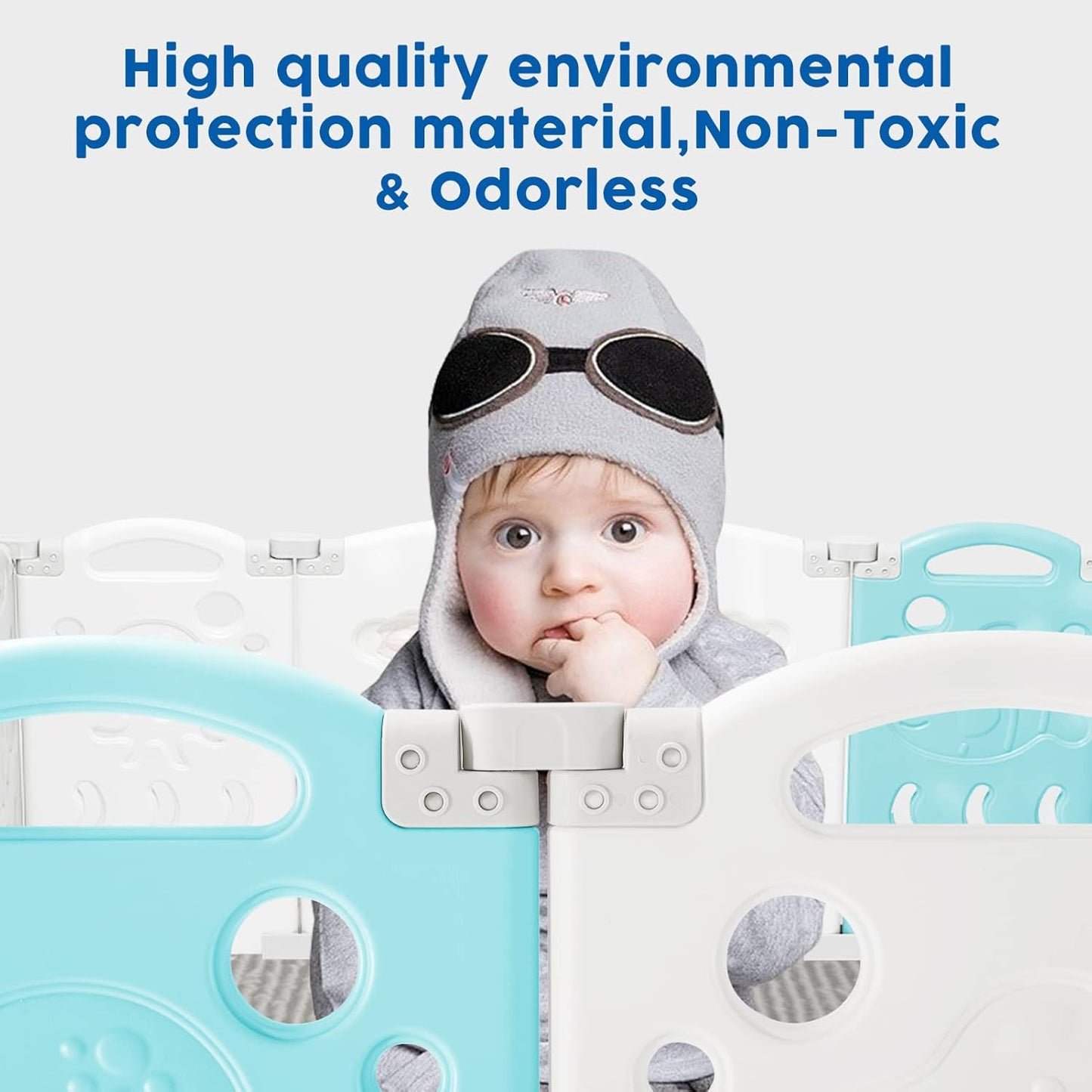 Albott Baby Fence Kid Playpen 18 Panel Albott Play Yard - Foldable Kids Safety Activity Center Playard Safety Lock Gate,Adjustable Shape, Portable Design for Indoor and Outdoor (18 Panel, Grey+White)