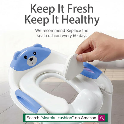 Potty Training Seat, SKYROKU Upgrade Toddler Toilet Seat for Kids Boys Girls, 2 in 1 Potty Training Toilet, Splash Guard Anti-Slip Pad Step Stool,New Sector-Shape Stabilized Base (8899+Grey)