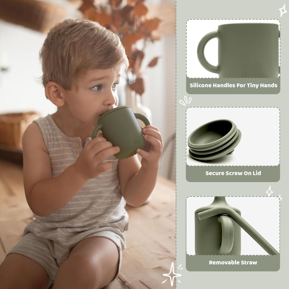 6-Piece Silicone Baby Feeding Set Non-Slip Suction Plate, Bowl, Spoon, Fork, Cup, Bib. BPA-Free, Dishwasher & Microwave Safe for Babies & Toddlers