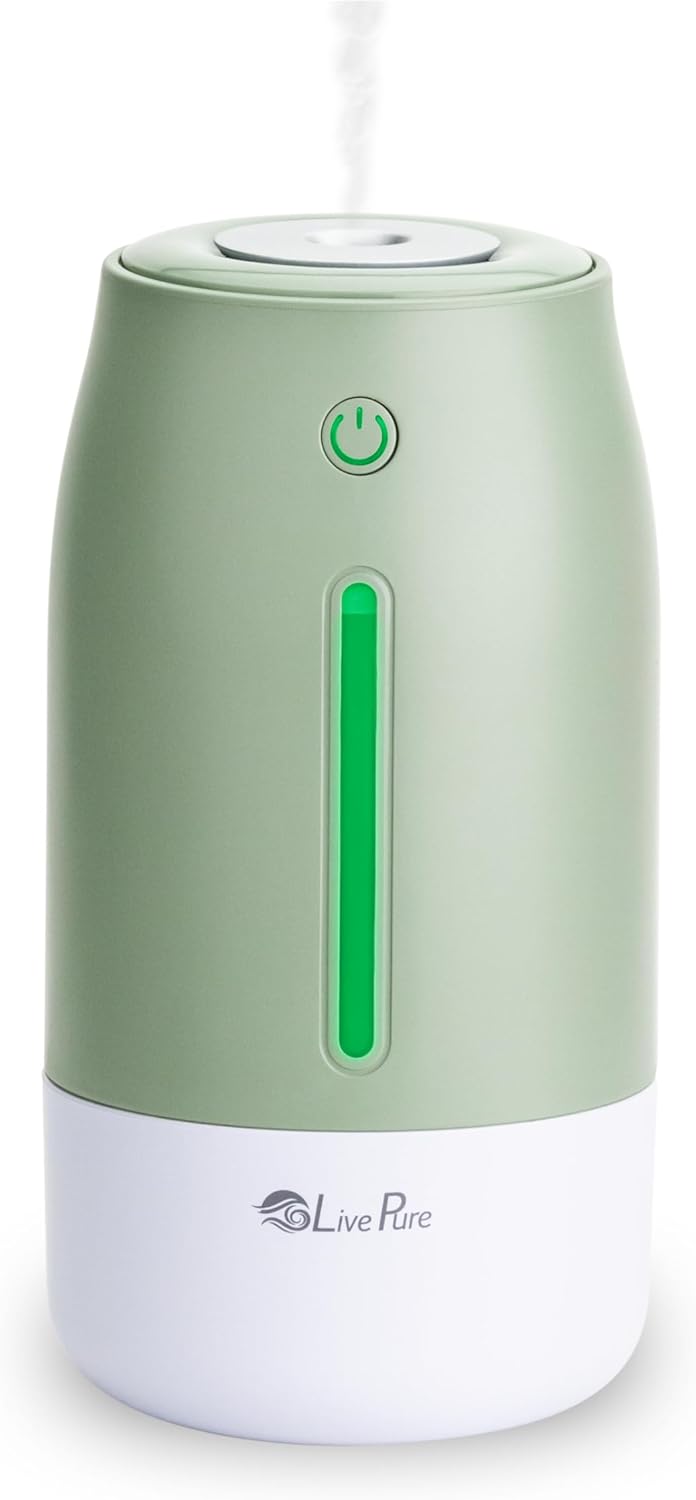 LivePure Cool Mist Humidifiers for Bedroom. Small Humidifier for Babies, Nursery, Plants, Office. Ultrasonic Cool Mist Humidifier w/Quiet Operation, USB-C Rechargeable. Rose Quartz
