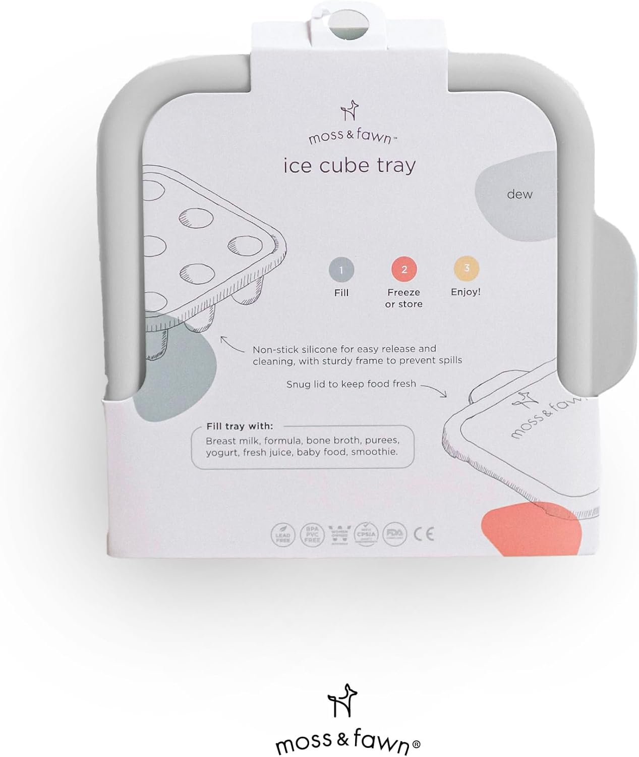 Moss and Fawn Ice Cube Tray - Forage Feeder Freezer & Teething Popsicle Mold for Breast Milk, Formula, Bone Broth, Purees, & Baby Food - BPA, Lead, & PVC-Free - Fern