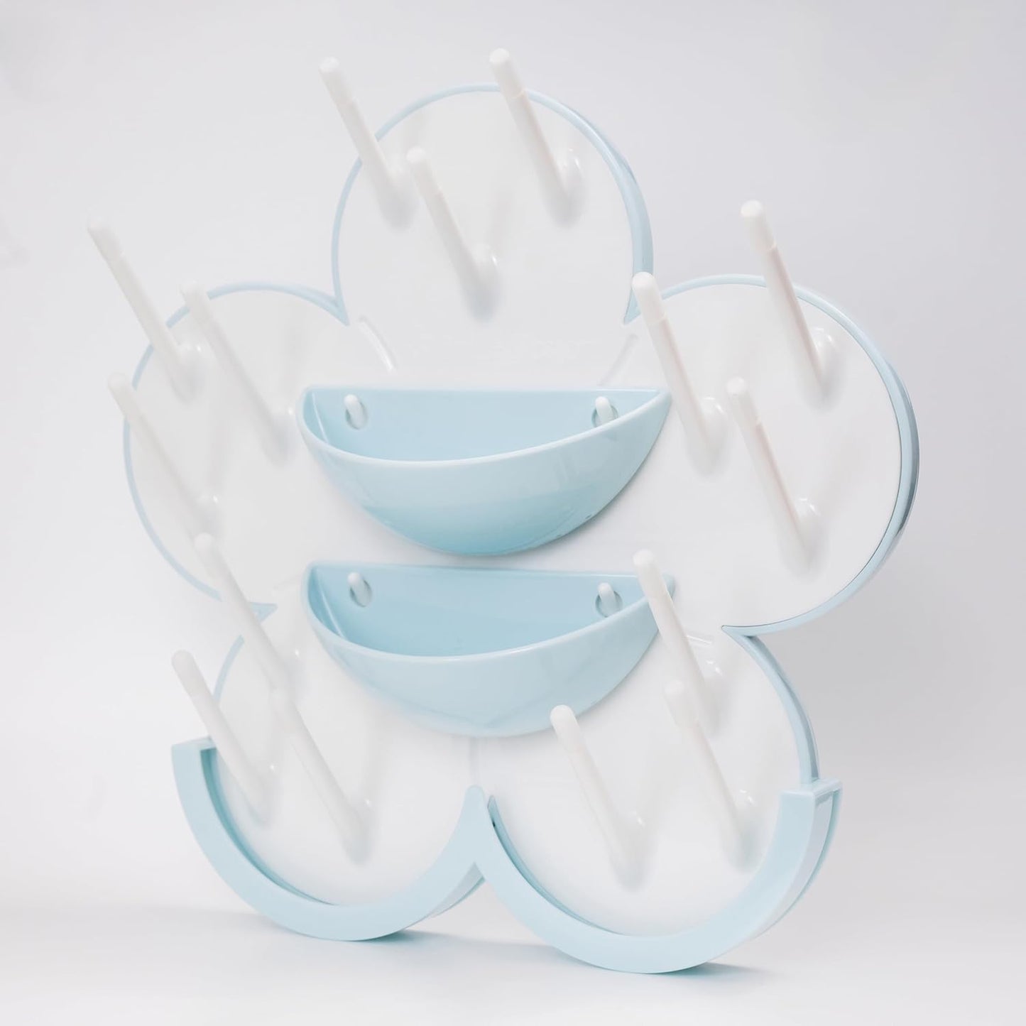 The Bottle Blossom- Wall Mounted Baby Bottle Drying Rack for Bottles, Cups, Sippy Cups, Vertical Wall Hanging, Space Saving, Large Capacity Baby Essential, 2 Adhesive Hooks Included (Light Blue)