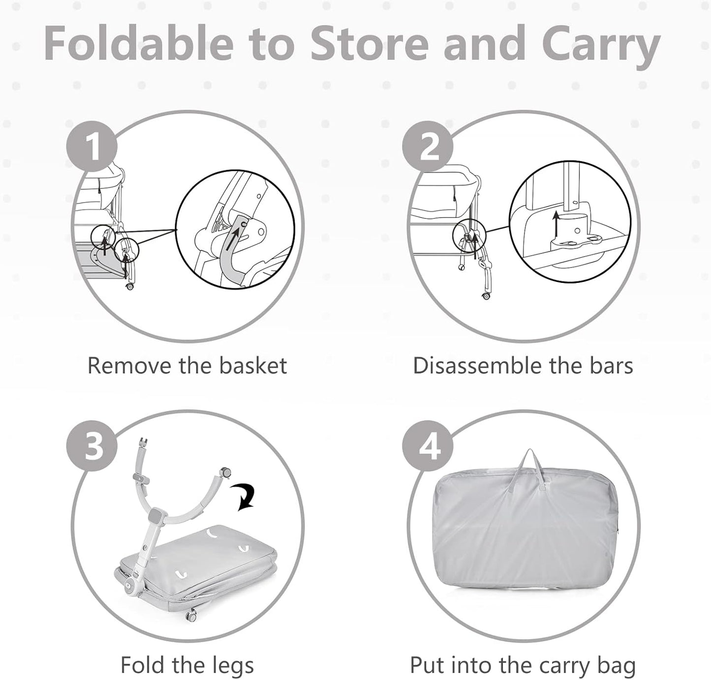 INFANS 3 in 1 Baby Bassinet, Bedside Sleeper, Rocking Cradle, Easy Folding Portable Safer Co-Sleeping Crib with Height Adjustable, Wheels Storage Basket Travel Bag for Infant Newborn (Gray)
