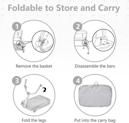 INFANS 3 in 1 Baby Bassinet, Bedside Sleeper, Rocking Cradle, Easy Folding Portable Safer Co-Sleeping Crib with Height Adjustable, Wheels Storage Basket Travel Bag for Infant Newborn (Gray)