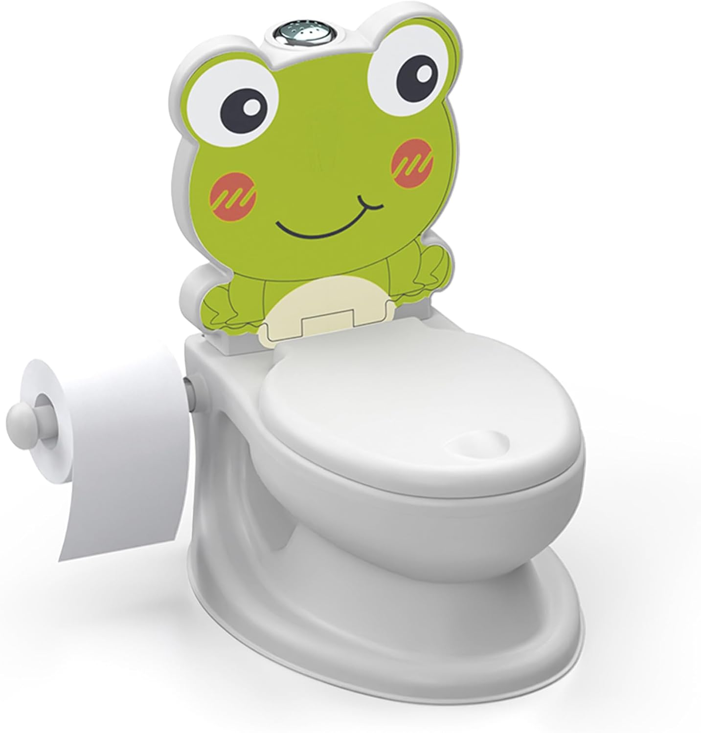 Dolu Nuve Frog Potty Chair for Baby and Toddler Training with Light and Sound, Toilet Paper Holder, and Removable Seat, White