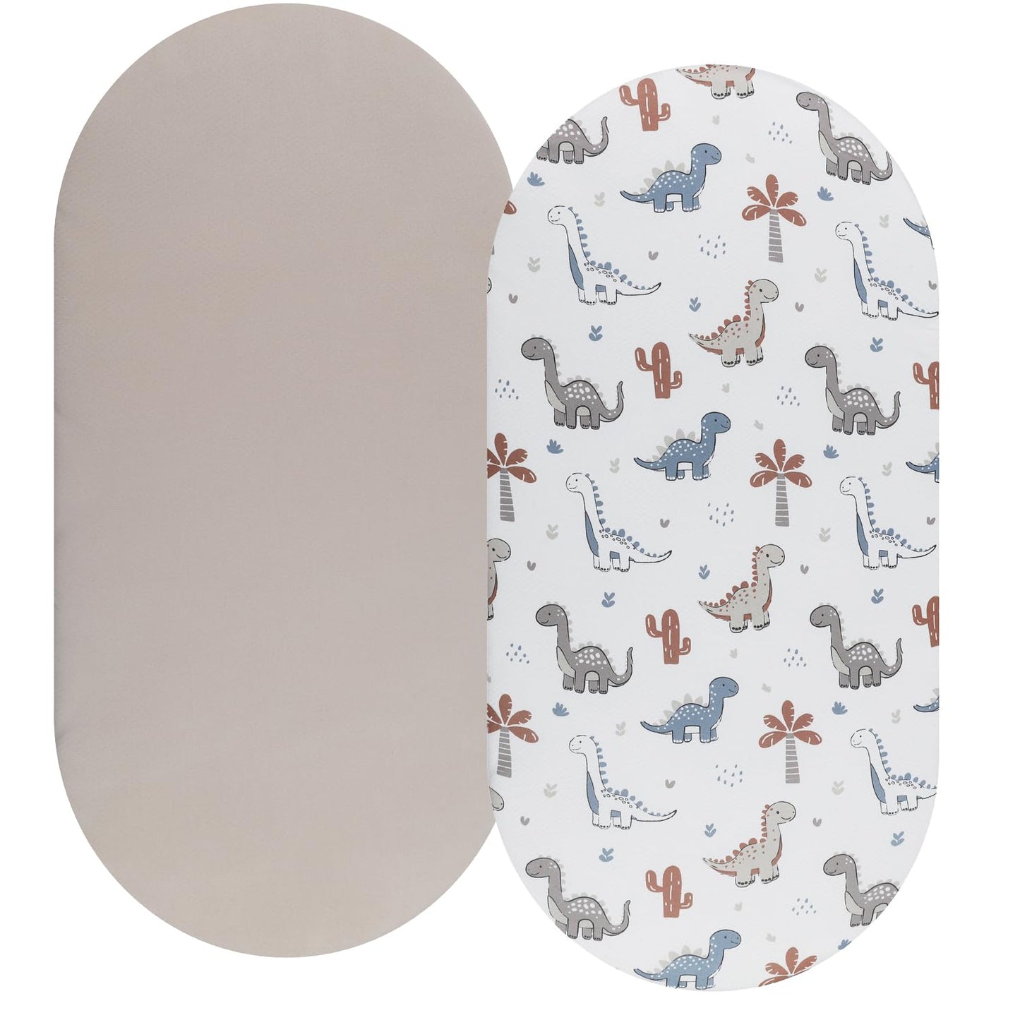 Bassinet Sheet Set 2 Pack Snug Fitted Bedside Sleeper Bassinet Sheets, Stretchy Ultra Soft, Unisex Boy Girl, Light Blue & Dinosaur