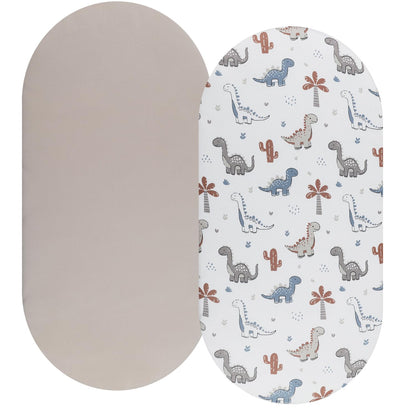 Bassinet Sheet Set 2 Pack Snug Fitted Bedside Sleeper Bassinet Sheets, Stretchy Ultra Soft, Unisex Boy Girl, Light Blue & Dinosaur