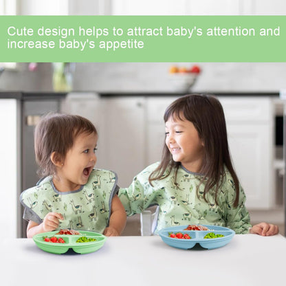Vicloon Toddler Plates, 3 Pcs Silicone Baby Plates, BPA Free Suction Plates with Lids for Babies and Toddlers, Suction Plate Feature, Divided Plate Design,Toddler Plate Microwave&Dishwasher Safe