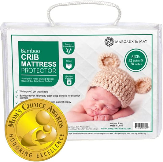 Margaux & May Crib Mattress Protector – 100% Waterproof Baby Crib Mattress Protector Pad, Highly Absorbent Quilted Cover, Oeko-TEX® Certified, Noiseless, Fitted 28" x 52" Standard Crib Fit