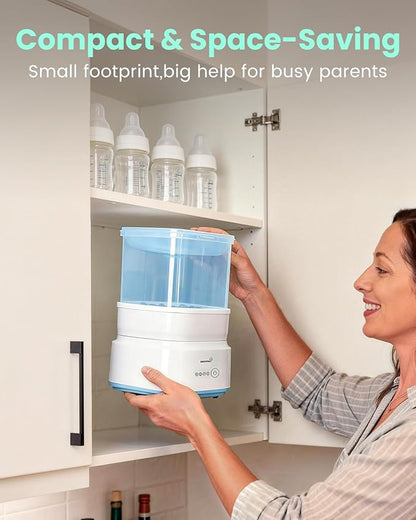Bottle Sterilizer and Dryer, Compact Electric Steam Baby Bottle Sterilizer (Esterilizador de Biberones), Bottle Sanitizer for Baby Bottles, Pacifiers, Pump Parts Blue