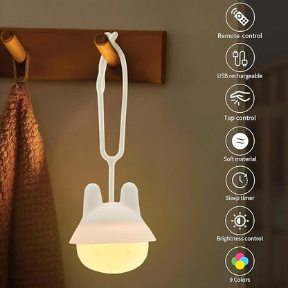 Baby Night Light for Car Seat with Ring Teether Baby Infant- Dimming Function 9 Colors Changing Eye Caring Portable Rechargeable & Timing Bedside Lamp Light Up Toddler Bed Room Travel Essentials