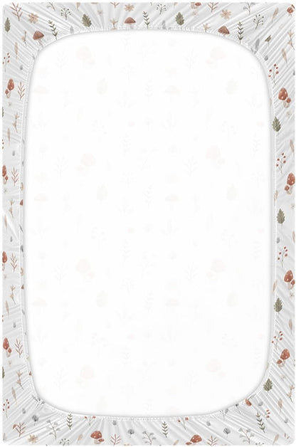 Fall Cute Mushroom Leaves Fitted Crib Sheets Stretchy Portable Playard Sheets for Baby Toddler, Breathable Soft Mini Crib Mattress 52 x 28 in for Boys and Girls