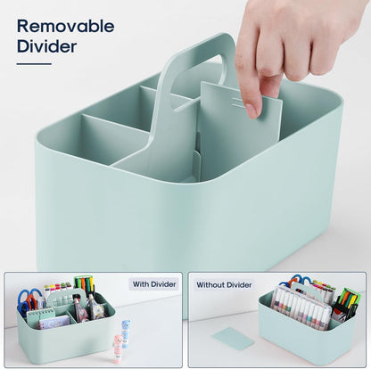 Multiuse Caddy Organizer with Handle, Portable Divided Plastic Tote Bin - Art Craft, Stationary Pen Marker Crayons, Makeup Hair Supplies Storage - Bathroom, Classroom, Dorm, Office, Desk Holder - Pink