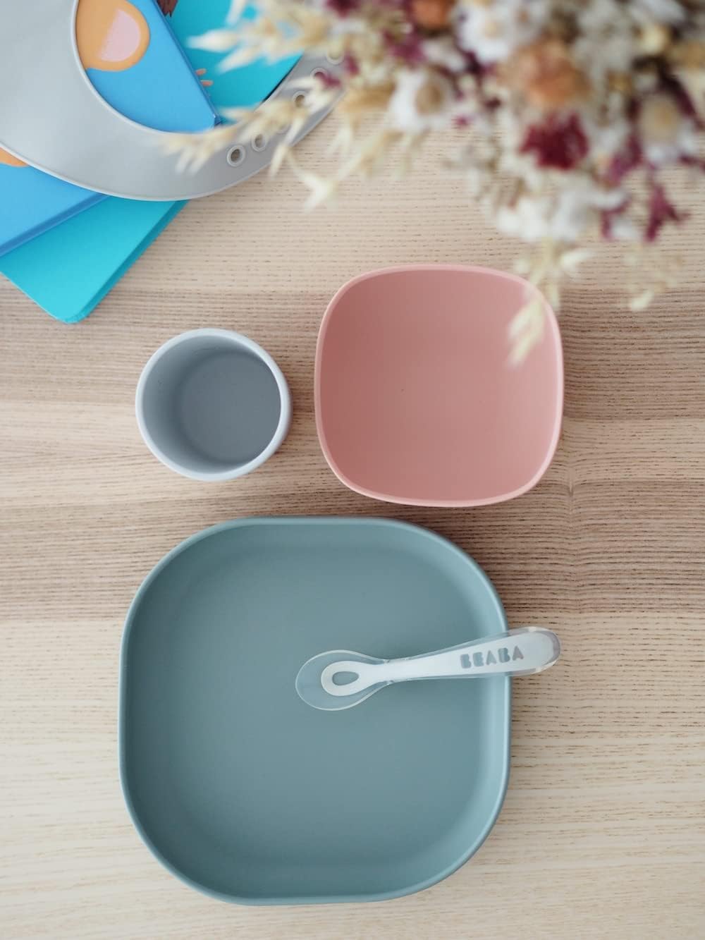 Beaba Silicone Suction Baby Bowl, Soft Anti Slip Durable Unbreakable Toddler Bowls, Baby Essentials, Toddler Feeding, (Rose)