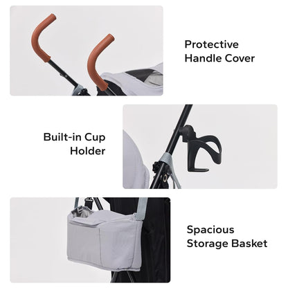 10lbs Ultra-Lightweight Pet Stroller - Compact Folding Umbrella Stroller with Durable Shoulder Strap, 3-Compartment Organizer & Cup Holder - Portable Dog Cat Travel Carriage, Dark Gray