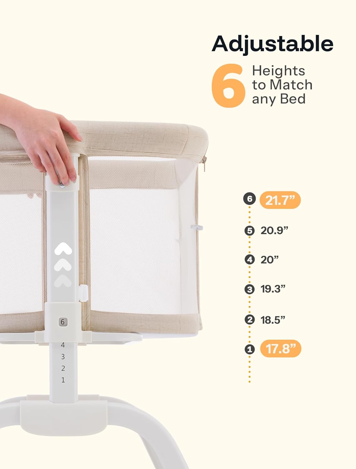 HARPPA Cuddly Lite Bassinet, 2 in 1 Baby Bassinet with Breathable Mesh and Mattress, 6 Height Adjustable, Bedside Sleeper with Anchor Strap, Storage Basket and Wheels, Light Grey