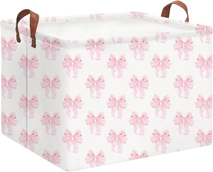 Rectangle Storage Basket with Handles,Collapsible Storage Bin,Books Box,Gift Basket(Shimmer Bowknot)