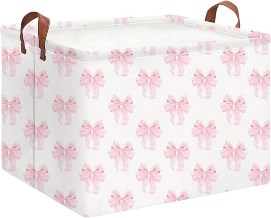 Rectangle Storage Basket with Handles,Collapsible Storage Bin,Books Box,Gift Basket(Shimmer Bowknot)
