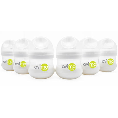 Avima Baby 4 oz Anti Colic Baby Bottles for Breastfed Babies - Slow Flow Nipples, Wide Neck Bottle, BPA Free - Newborn 0-3 Months, Stage 1 (Set of 3)