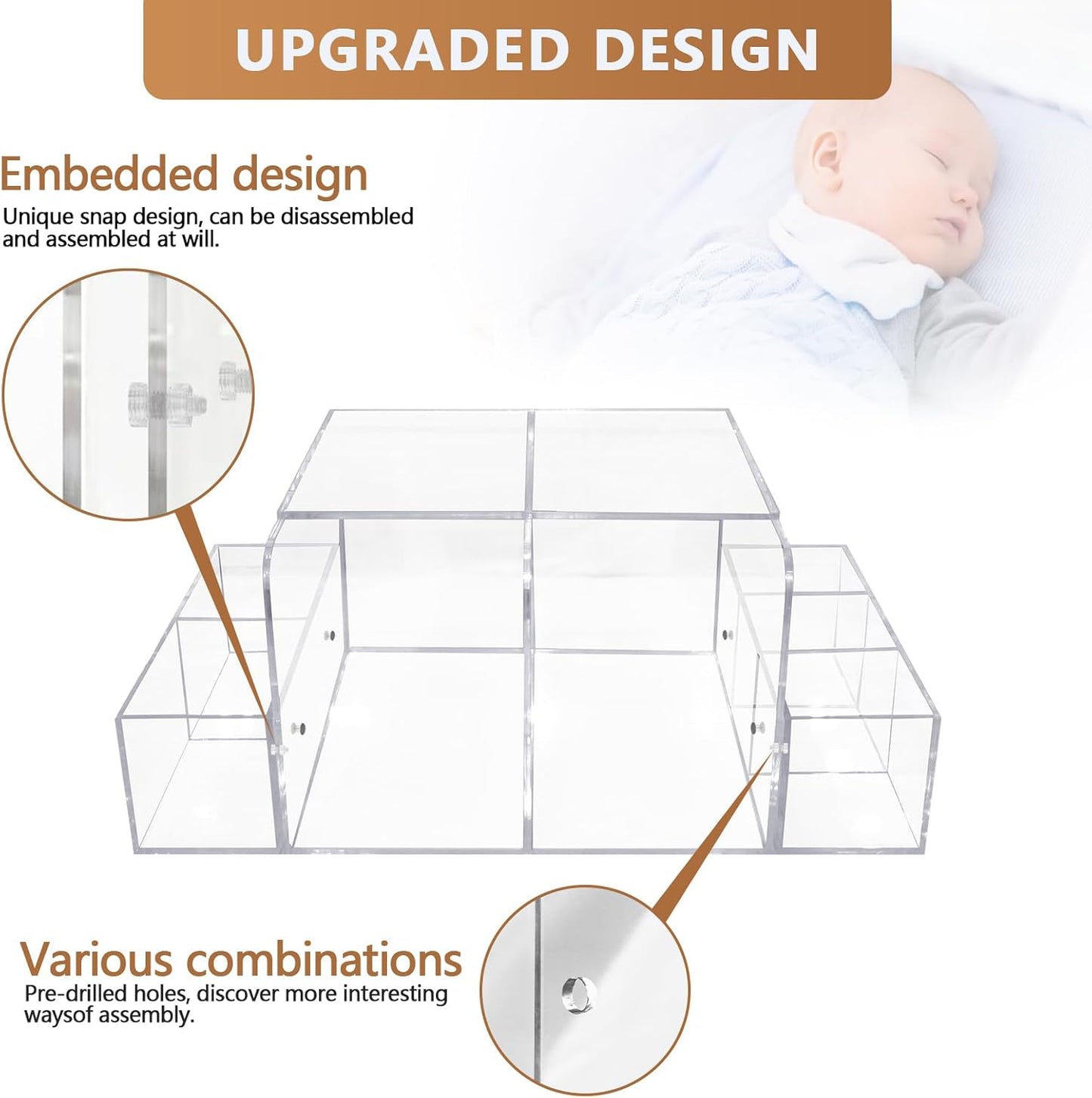 GILPWA Diaper Caddy, Baby Changing Table Organizer, Detachable Clear Acrylic Diaper Storage for Wipe Dispenser, Wipe Warmer and other Diapering Essentials