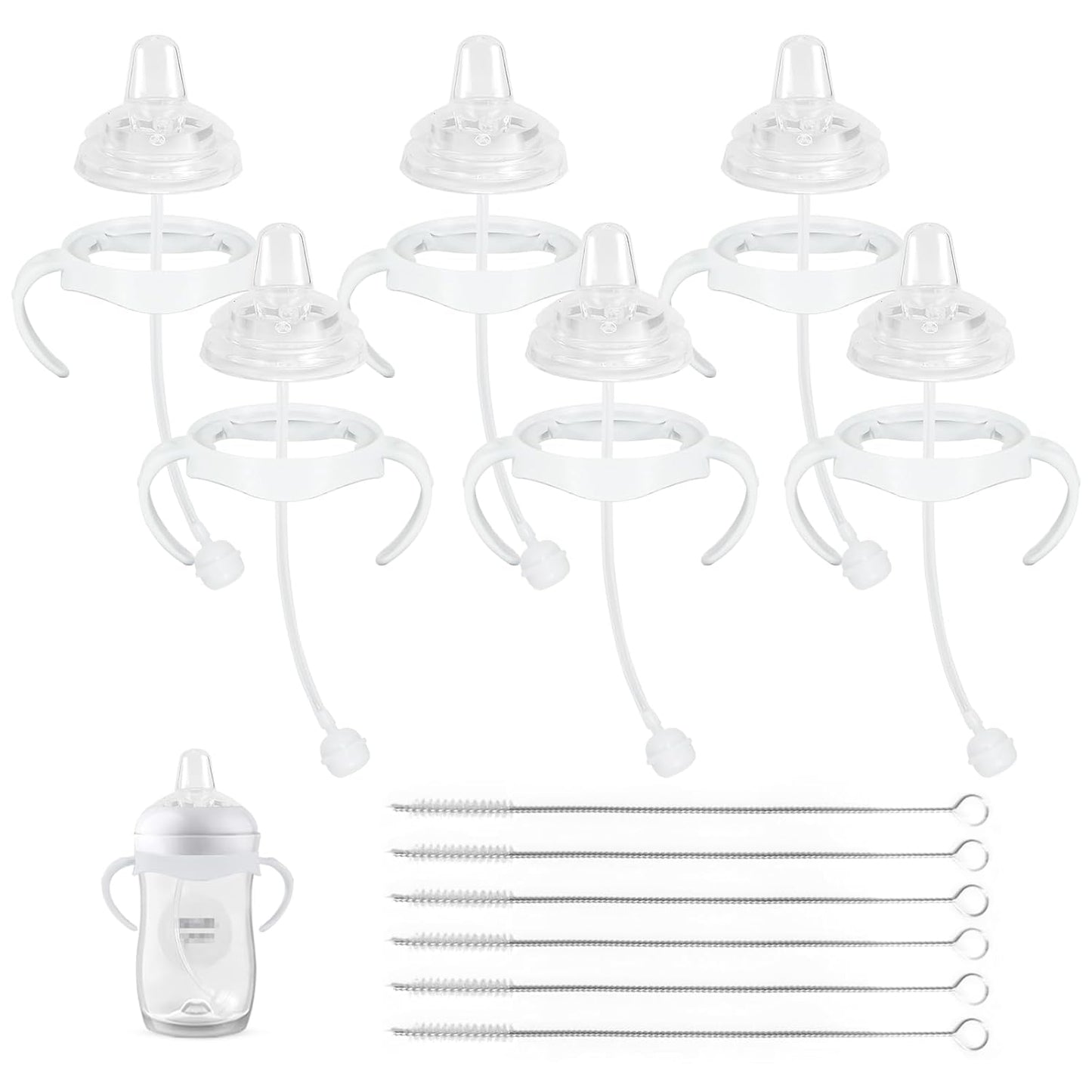 Straw Cup Soft Conversion Kit for Philips Avent Natural Baby Bottle, Toddler Transition Kit with Silicone Straw Top Nipple, Weighted Straw, Bottle Handle, Cleaning Brush, Spill-Proof, BPA-Free, 3-Pack