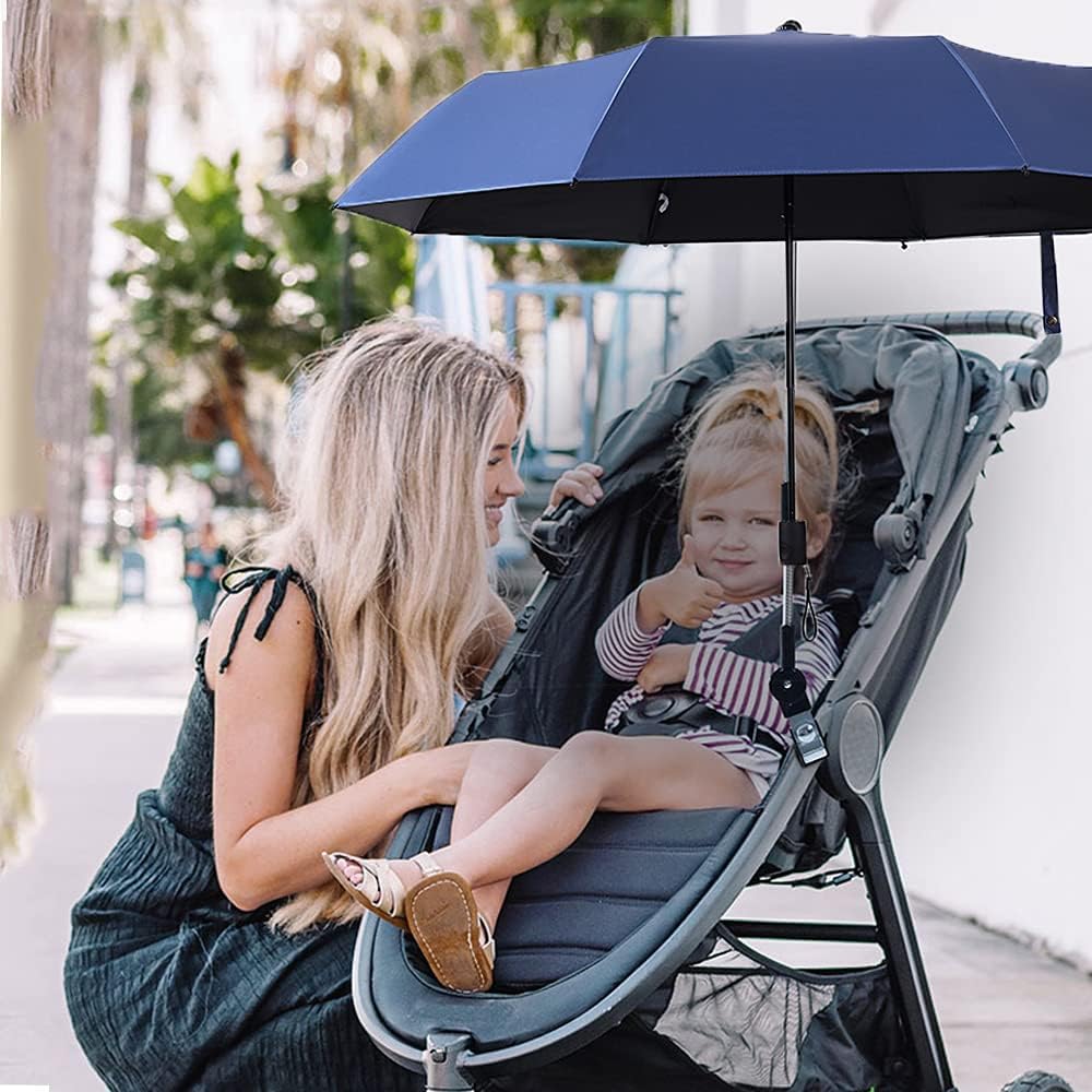 Universal Baby Stroller Sun Protection Parasol, with Umbrella Clip Fixing Device, UPF 90+ UV Protect Pushchair Sun Parasol (Silver)