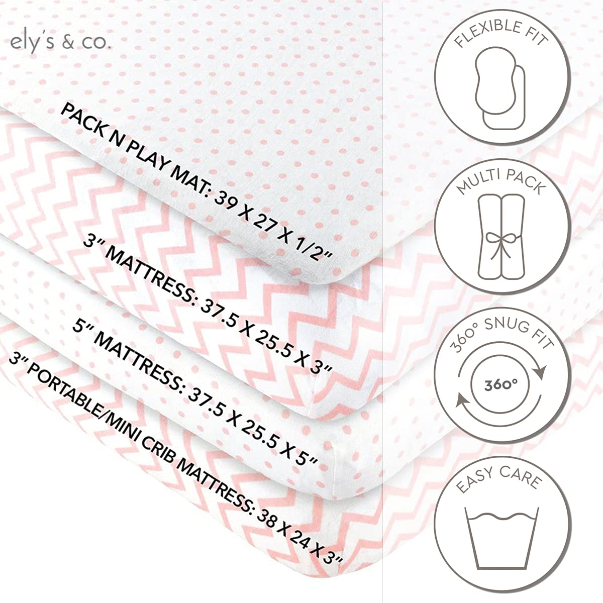 Ely's & Co. Pack N Play Fitted Playard Sheets - Breathable 100% Jersey Knit Cotton - Unisex Mini Crib Mattress Cover - Grey Sage Diamond - 2 Pack Set