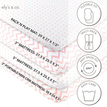 Ely's & Co. Pack N Play Fitted Playard Sheets - Breathable 100% Jersey Knit Cotton - Unisex Mini Crib Mattress Cover - Grey Sage Diamond - 2 Pack Set
