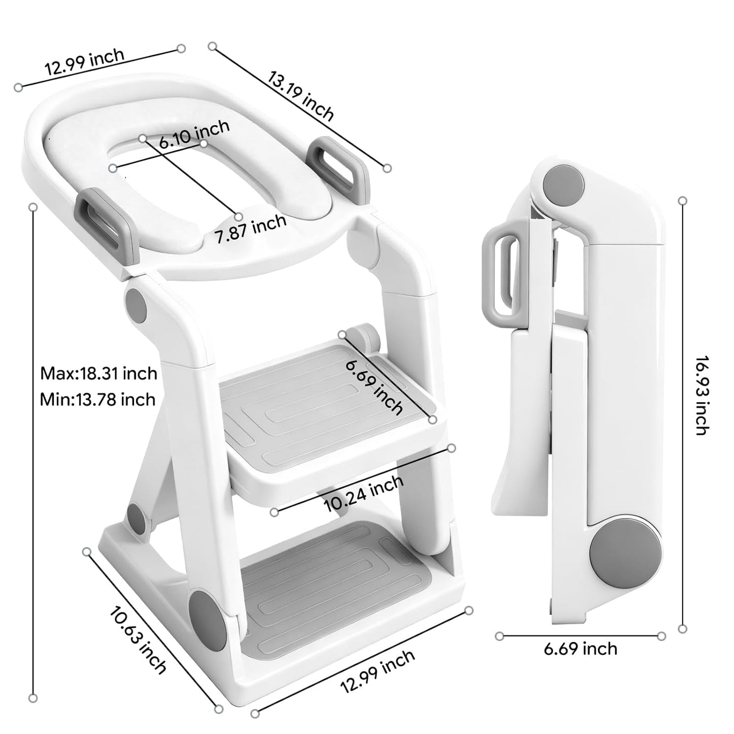 [No Assembly Required] BABY JOYCE Potty Training Seat with Step Stool Ladder, Extra Sturdy Integrated Toddler Toilet Seat for Boys Girls, Anti-Slip Step & Splash Guard, Foldable Potty Ladder (Grey)