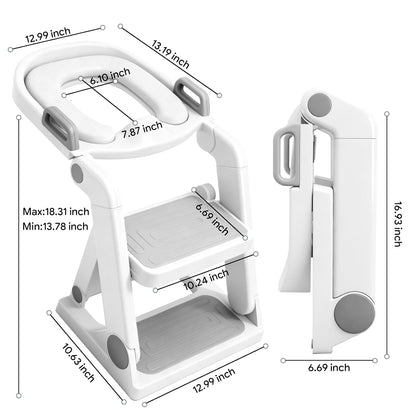 [No Assembly Required] BABY JOYCE Potty Training Seat with Step Stool Ladder, Extra Sturdy Integrated Toddler Toilet Seat for Boys Girls, Anti-Slip Step & Splash Guard, Foldable Potty Ladder (Grey)